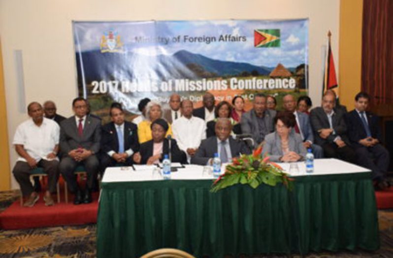 Minister of Foreign Affairs, Carl Greenidge addressing media operatives during the head of mission
press confernce at the pegasus hotel in the presence ambassadors and officials of the Ministry of Foreign
Affairs