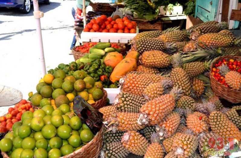 Fruits and vegetables on sale at Bourda Market