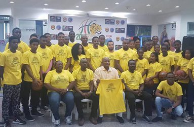 (L-R sitting) Ann Gordon, Christopher Jones, Nigel Hinds, Chris Bowman, (second row) Nicholas Fraser, Rayad Boyce, and LOC members flanked by Team Guyana.