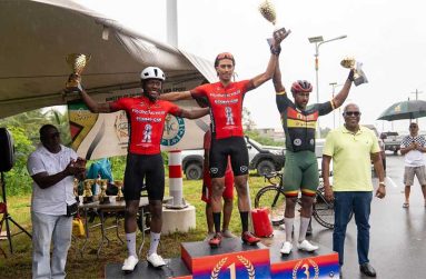 Director of Sport, Steve Ninvalle (far right) along with the top three performers in the race (PHOTO: News Room)