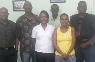 In photo, from left are: GBA president Steve Ninvalle, Terrence Poole, Nicole Yhap, Ramona Agard  and Suriname  president  Remie Burke.