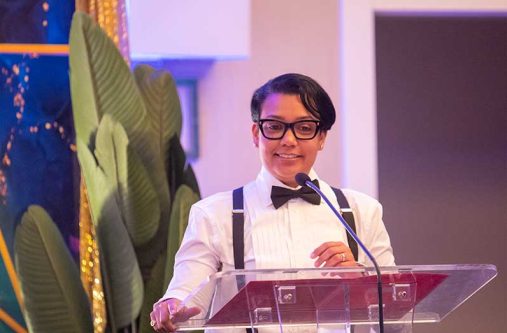 Minister of Tourism Industry and Commerce, Susan Rodrigues, presents awards to a few awardees on Tuesday evening
Photos by Delano Williams