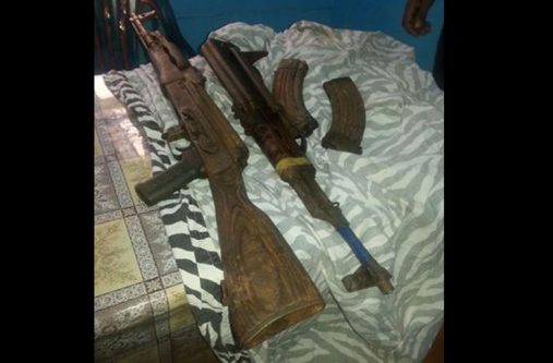 The assault rifles and magazines that were seized