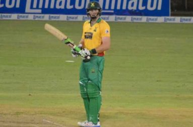 Well played Martin! Guyana Amazon Warriors opener Martin Guptil about to salute the crowd after reaching his 50 (Adrian Narine photos)