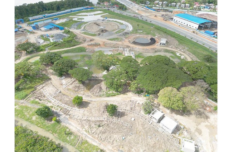An aerial view of the Guyana/China Friendship Park