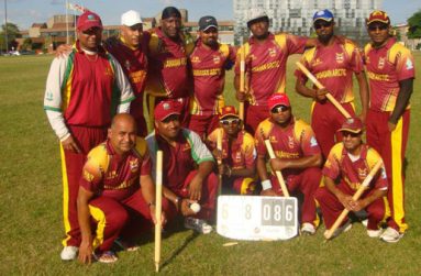 HACC after one of their 14 victories this season, At extreme left (stooping) is president Archie Mohan, while skipper Hemnarine Chattergoon is at extreme right (standing).