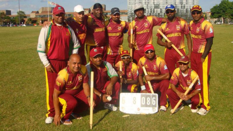 HACC after one of their 14 victories this season, At extreme left (stooping) is president Archie Mohan, while skipper Hemnarine Chattergoon is at extreme right (standing).