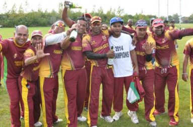 CHAMPAGNE time! HACC players and officials celebrate their unprecedented fifth consecutive success.