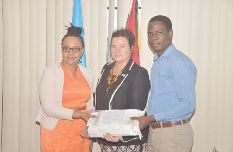 from left, Regional Executive Officer (REO) Region Four, Pauline Lucas, UNICEF, Guyana Representative, Sylvie Fouet and Regional Health Officer, Dr Quincy Jones