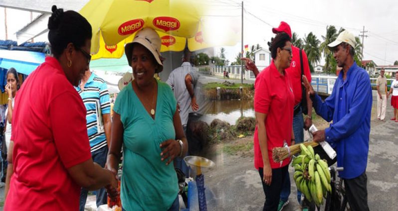 PPP/C prime ministerial candidate, Elisabeth Harper conversing with residents of Essequibo