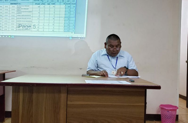 Returning officer Trevor Harris reading the results Tuesday night