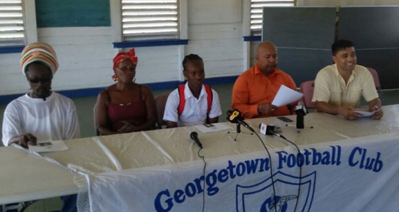 Kelsey Benjamin (centre) flanked by his parents on his right, Kelsey Benjamin Snr.and Linda Forde and to his left, Head Teacher, Henry Chase and GFC's General Secretary, Faizal Khan.at yesterday's Press brief.