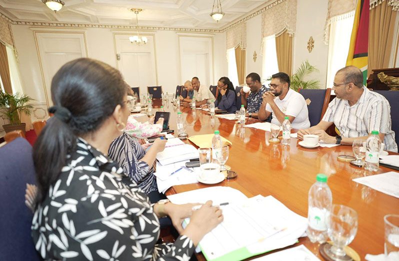 On Sunday, the 46th CARICOM Regular Heads of Government Conference Opening Ceremony will be held at the National Cultural Centre, Georgetown. President Dr. Irfaan Ali spent Friday morning in planning meetings (OP photos)