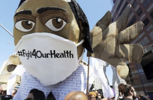 A protest in Los Angeles against Donald Trump's bill. The healthcare debate has been an emotional one