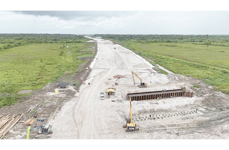Construction is progressing on the new four-lane highway from Craig (Buzz Bee Dam) to Land of Canaan. The major infrastructural project will ease traffic congestion and improve connectivity along the East Bank of Demerara corridor (Photos: Vice-president Bharrat Jagdeo/Facebook)