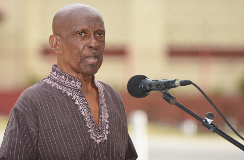 Former Mayor of Georgetown, Hamilton Green speaking to the gathering (Samuel Maughn photo)