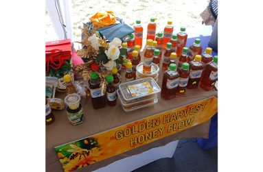 The locally produced honey and other products for sale