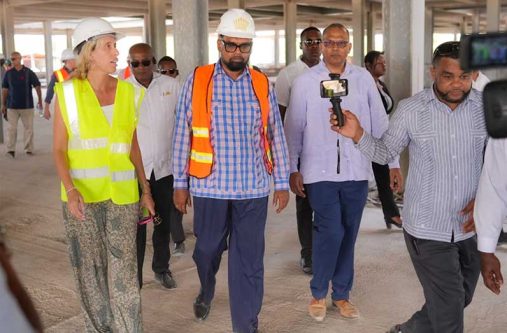 President Dr. Irfaan Ali during a visit to the construction site for the country’s maiden pediatric facility at Goedverwagting, East Coast Demerara