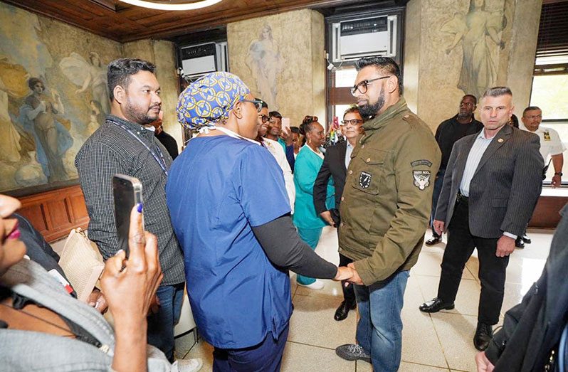 President Ali engaging medical personnel during his tour of the Kings County Hospital, in Brooklyn, New York on Friday (Office of the President photos)