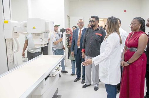 President Dr. Irfaan Ali and several officials during a tour of the new state-of-the-art facility