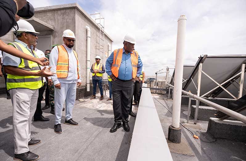 President Dr. Mohamed Irfaan Ali on Monday inspected ongoing works on the Courtyard by Marriott Hotels International, which is being constructed at Timehri