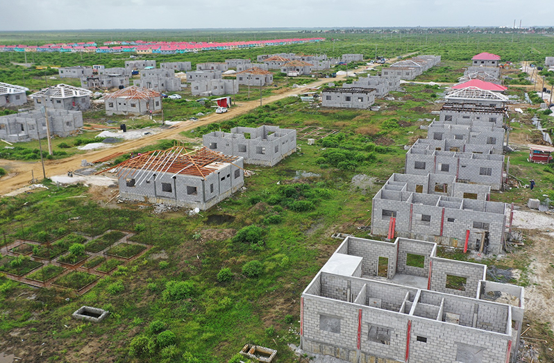 Minister of Housing Collin Croal on Saturday visited the Palmyra Housing Scheme, where 110 young professionals homes are currently under construction