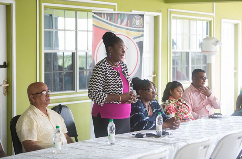 Minister within the Ministry of Communities with responsibility for Housing, Valerie Adams Patterson-Yearwood, addressing residents of Region Three.