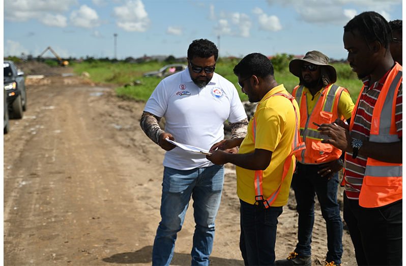 CH&PA CEO Dr Martin Pertab and a team of engineers recently visited the truck stop/parking facility that is being developed within the industrial area of Grove, East Bank Demerara, to inspect the ongoing works and to engage contractors (MoH photos)