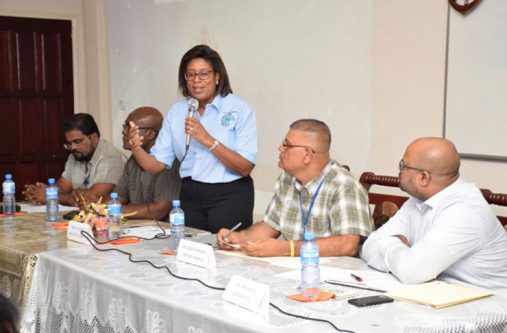 Minister of Public Telecommunications, Catherine Hughes, at the ministerial outreach Friday evening.
