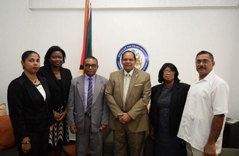 Prime Minister Moses Nagamootoo (centre), OPM Legal Advisor / Coordinator of Governance Office, Mrs. Tamara Khan (2nd from left) and members of the Integrity Commission