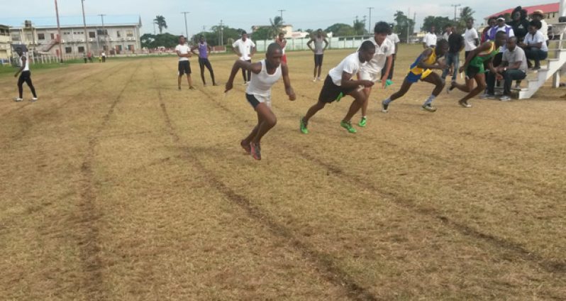 And they’re off! The Boys’ 4x400m relay ended the day’s activities at the North Georgetown Inter-School Championships on Monday.