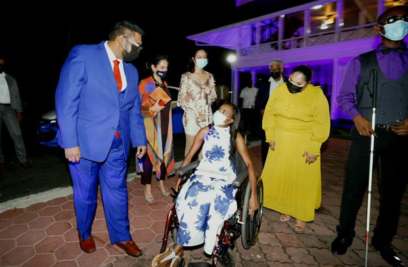 President Dr Irfaan Ali at a cocktail reception hosted by First Lady Arya Ali in observance of International Day of Persons with Disabilities at State House on Friday (Office of the President photo)