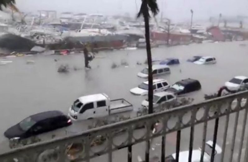 Cars are nearly completely submerged in the floodwater