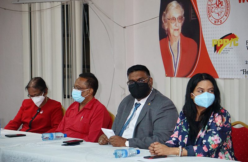 At Friday’s Night of Reflections in memory of the late Mrs. Janet Jagan are, from left: Mrs. Indra Chanderpal; Mr. Seepaul Narine; President Dr. Irfaan Ali; and Dr. Vindyha Persaud (Elvin Croker photo)