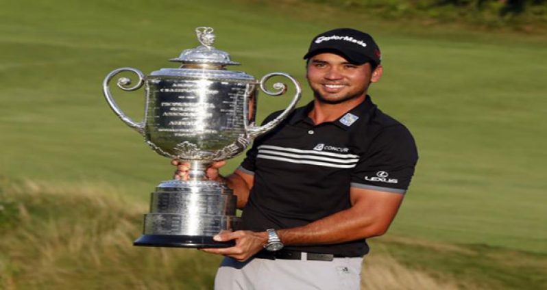 Jason Day poses with the Wanamaker Trophy, after winning the 2015 PGA Championship golf tournament at Whistling Straits, Sunday. (Mandatory Credit: Brian Spurlock-USA TODAY Sports)