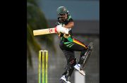 Guyana Jaguars  captain Leon Johnson pulls during his stroke-filled 55 against Barbados Pride. . (Photo courtesy WICB Media)