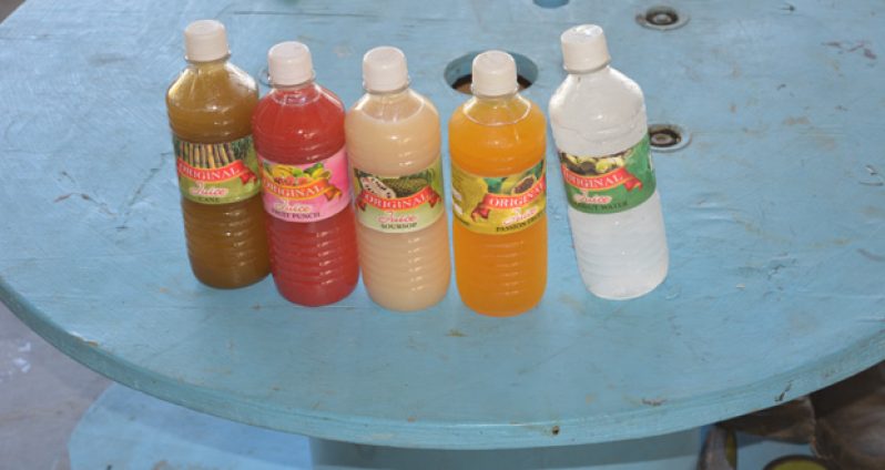 Juices manufactured at Ramnanan’s factory at Lot 3 Grant Brathrum, Upper Pomeroon, Region Two