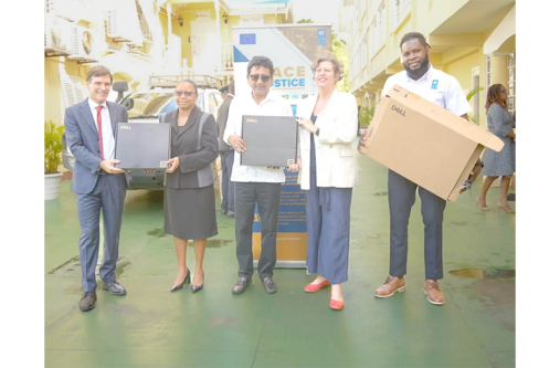 Pictured from left, EU Ambassador, Luca Pierantoni; Chancellor of the Judiciary (ag), Justice Roxanne George-Wiltshire; Attorney-General and Minister of Legal Affairs, Anil Nandlall, SC; UNDP’s Resident Representative, Kathy Thomas and UNDP’s Project Analysis, Chevy Devonish