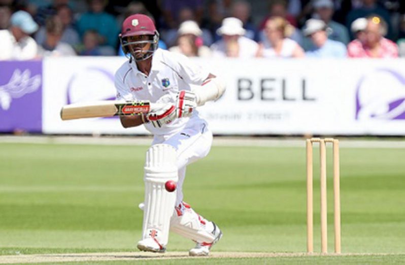 Opener Kraigg Brathwaite bats during his 61 against Essex on the opening day of the first tour match at Chelmsford. (Photo courtesy CWI Media)