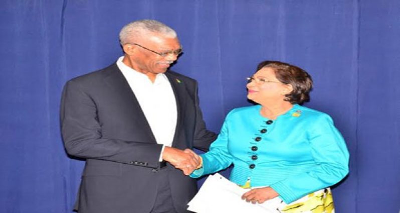 President David Granger meets Trinidad and Tobago's Prime Minister Mrs Kamla Persad- Bissessar