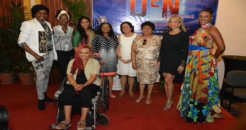 From left: Caribbean fashion guru, Mr. Richard Younge, Ms. Melissa Payne, Ms. Roshni Boodhoo, Minister of Social Protection, Ms. Volda Lawrence, First Lady, Mrs. Sandra Granger, Minister of Social Cohesion, Ms. Amna Ally, Fashion designer, Ms. Sonia Noel, Founder of 'Oxygen with Nicole', Mrs. Nicole Dyer-Griffith and Ms. Setra Oselman