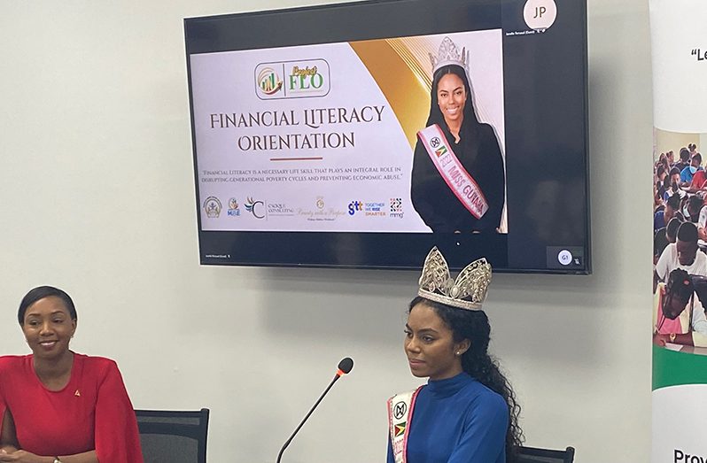Andrea King, the reigning Miss World Guyana, and Janelle Persaud, the founder of Cacique Consulting, at the launch of Project FLO