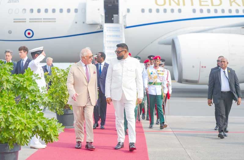 Guyana welcomed His Majesty King Charles III with a distinguished display of military precision and diplomatic courtesy at the Cheddi Jagan International Airport (CJIA) Thursday afternoon
