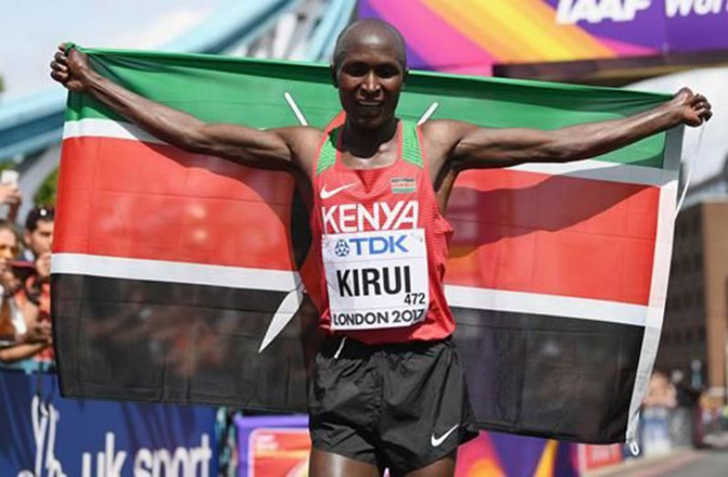 Kenya’s Geoffrey Kipkorir Kirui celebrates.