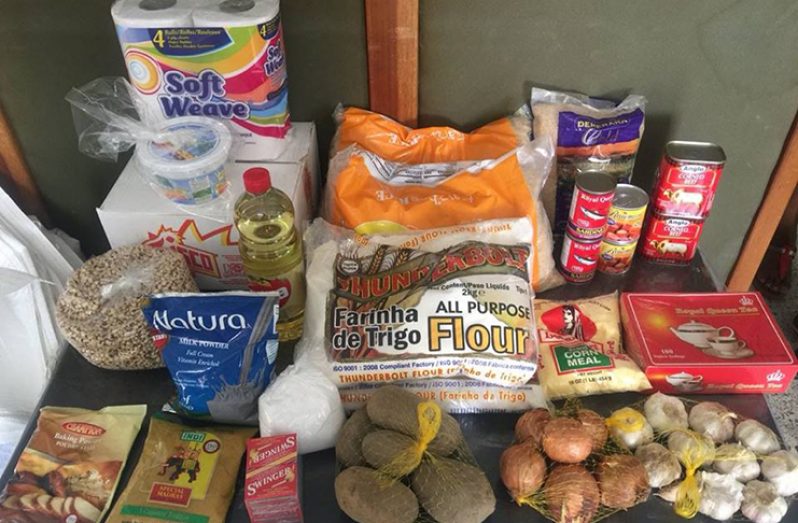 Food items that were mobilised by the CDC that started to arrive in Kwakwani.