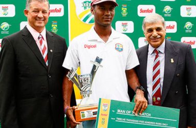 Kraigg Brathwaite is named Man-of-the-Match in the drawn second Test. (WICB Photo)