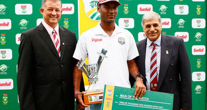 Kraigg Brathwaite is named Man-of-the-Match in the drawn second Test. (WICB Photo)