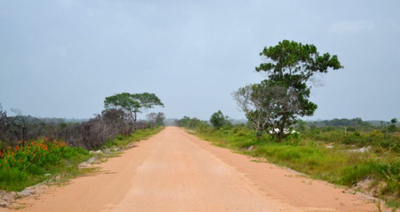 The dry road to Laluni aback Kuru Kuru on the Linden/Soesdyke Highway