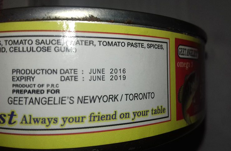 An example of a label with inadequate MFG information that will be refused entry into Guyana