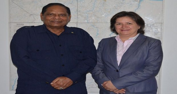 Prime Minister Moses Nagamootoo with UN Assistant Secretary General and UNDP Regional Director for the Latin America Jessica Faieta